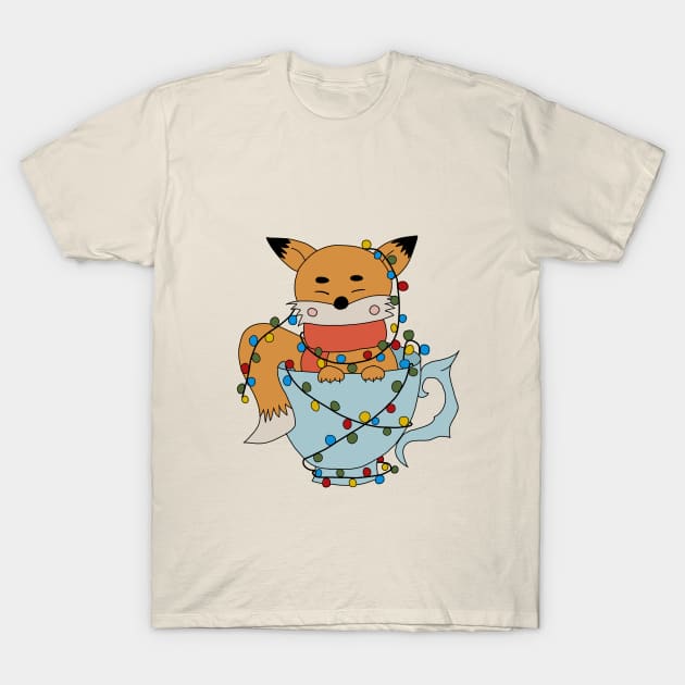 Festive Fox Glow: Christmas Lantern Garland Charm T-Shirt by RedFoxIV